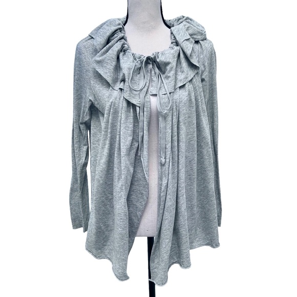 DKNY HEATHER GRAY COTTON OPEN RUFFLE NECK CARDIGAN - Picture 1 of 13